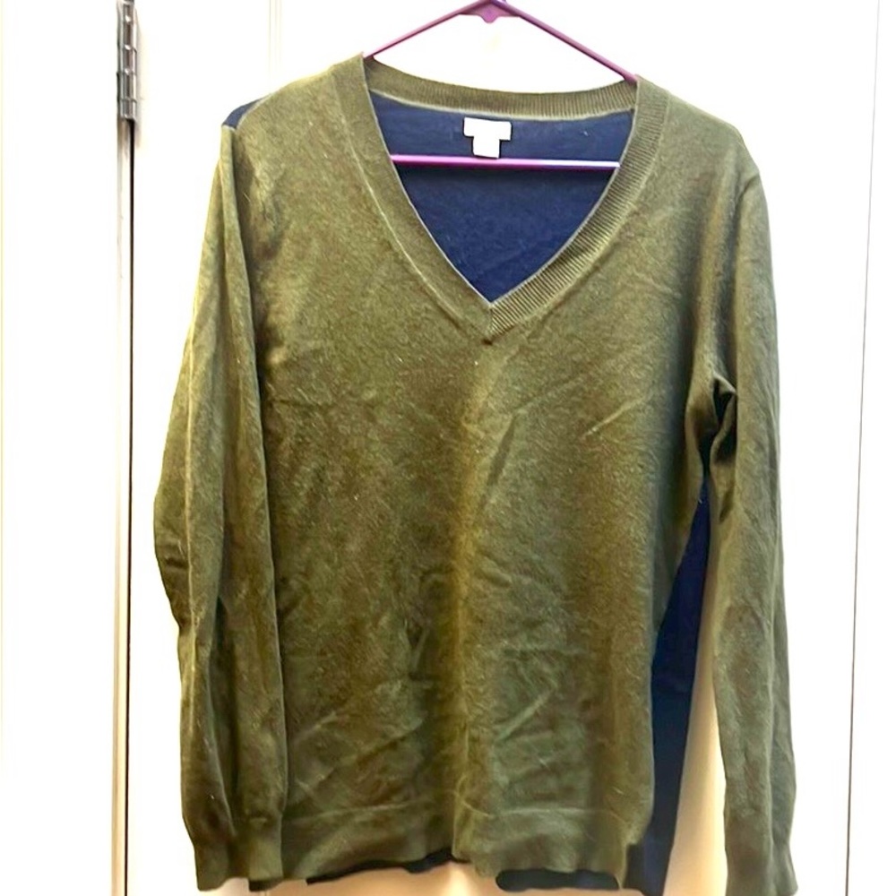 J. Crew color-block Merino wool v-neck sweater.